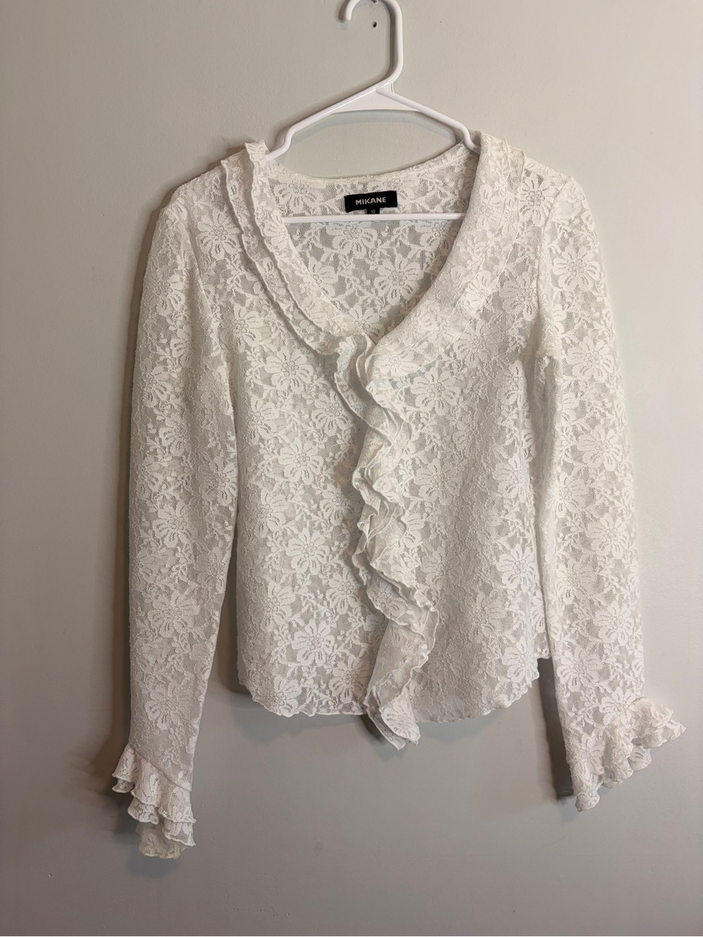 Mikane White Lace Ruffled Long-Sleeve Top 10